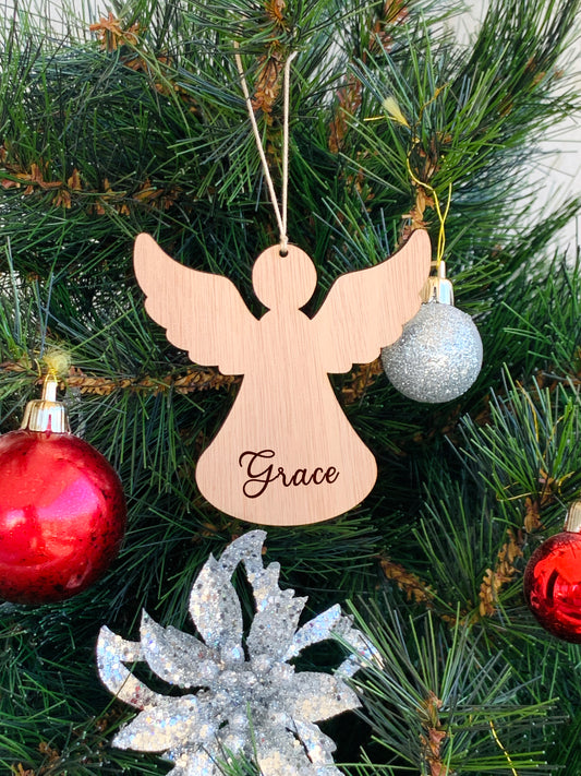 Angel Memorial Christmas Ornament Personalized Angel Name Ornament, Custom Engraved Wood Ornament, Custom Family Xmas gift