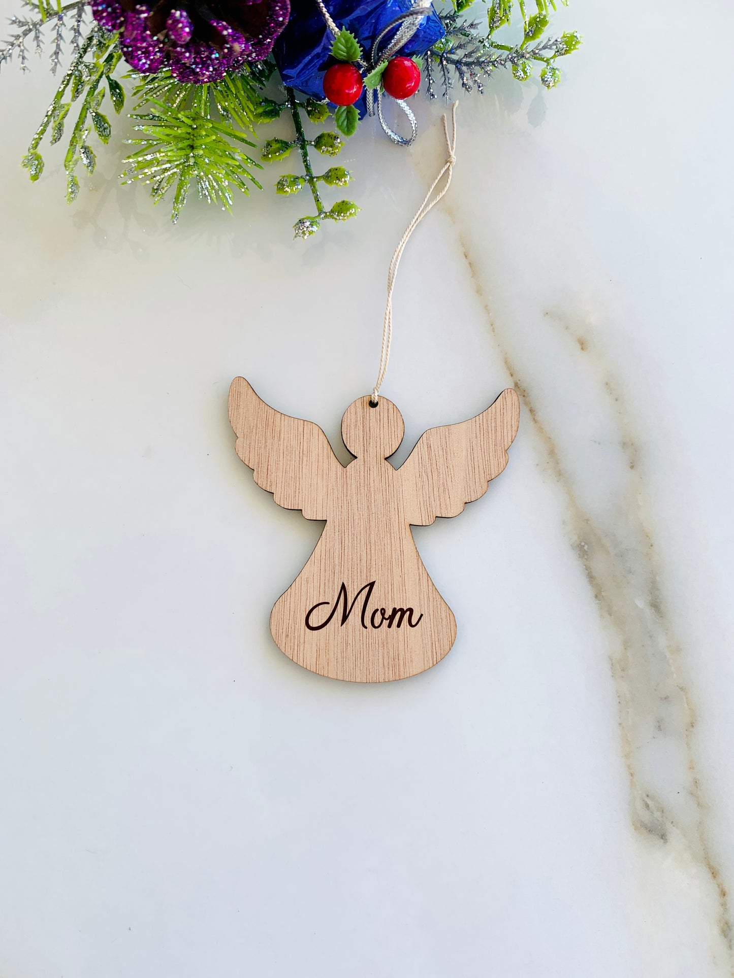 Angel Memorial Christmas Ornament Personalized Angel Name Ornament, Custom Engraved Wood Ornament, Custom Family Xmas gift