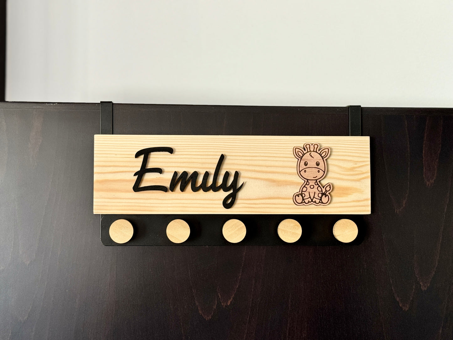 Custom Safari Animal Coat Rack for Kids | Personalized Wooden Door Hooks with Name | Elephant, Lion, Giraffe, Fox, and More