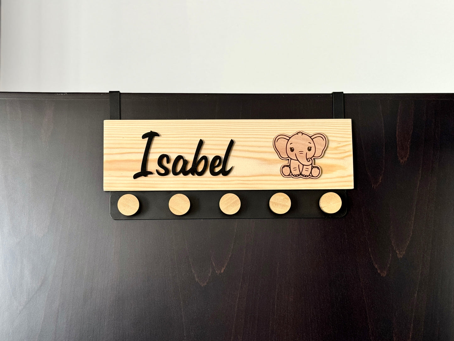 Custom Safari Animal Coat Rack for Kids | Personalized Wooden Door Hooks with Name | Elephant, Lion, Giraffe, Fox, and More