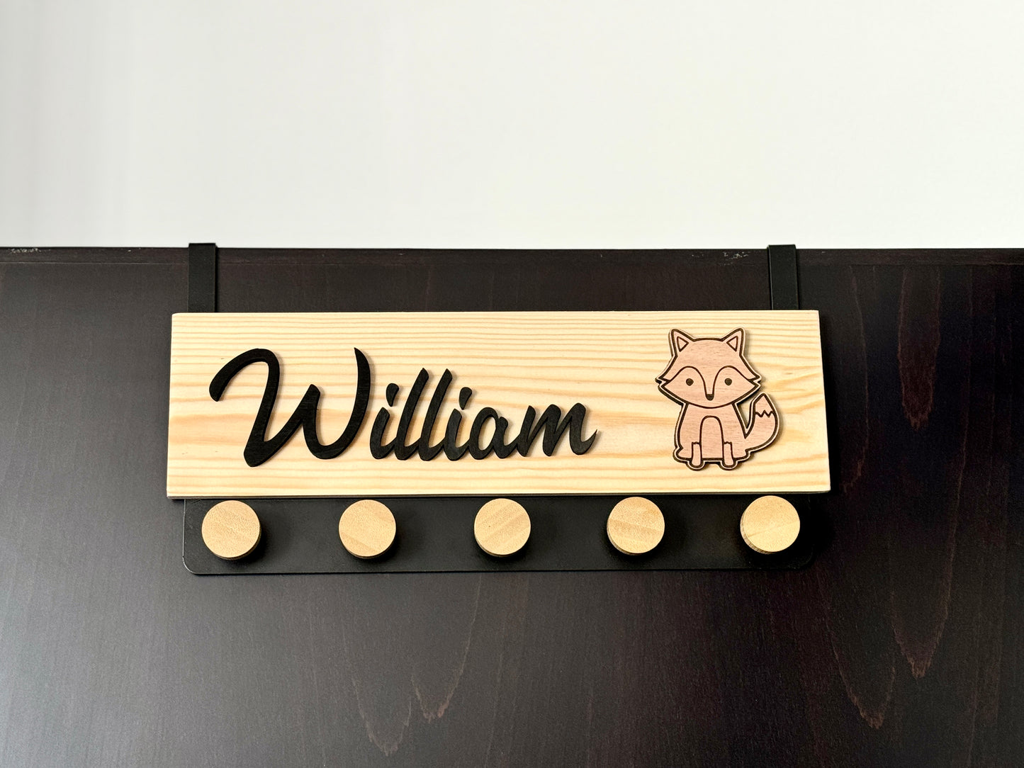 Custom Safari Animal Coat Rack for Kids | Personalized Wooden Door Hooks with Name | Elephant, Lion, Giraffe, Fox, and More