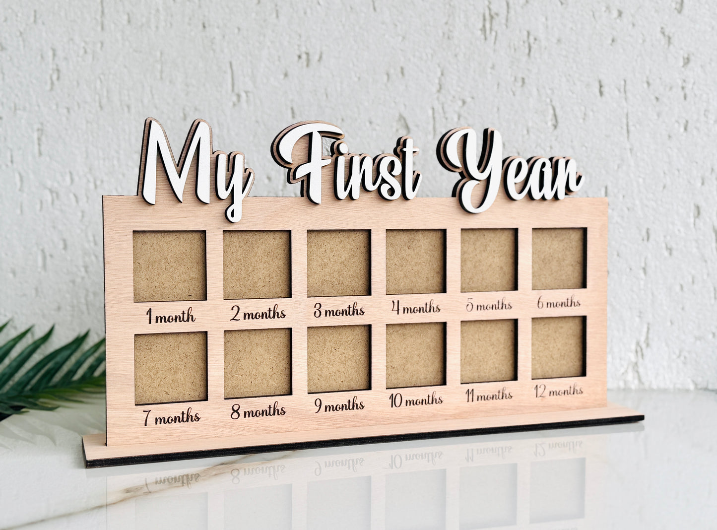 Personalized Baby Milestone Photo Frame: First Year Wooden Picture Board