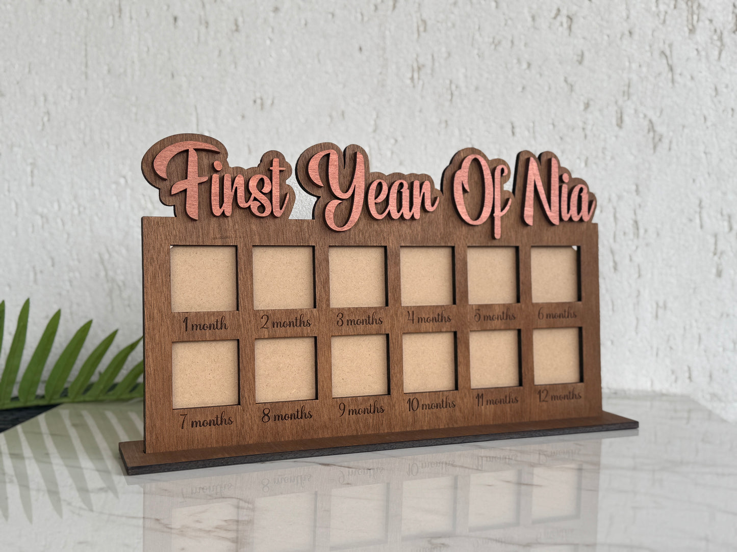 Personalized Baby Milestone Photo Frame: First Year Wooden Picture Board