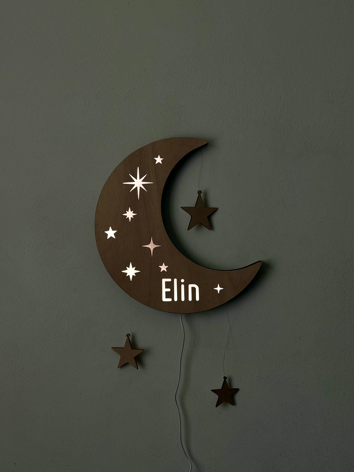 Lámpara LED personalizada de media luna para habitación infantil: Nombre personalizado, decoración de estrella