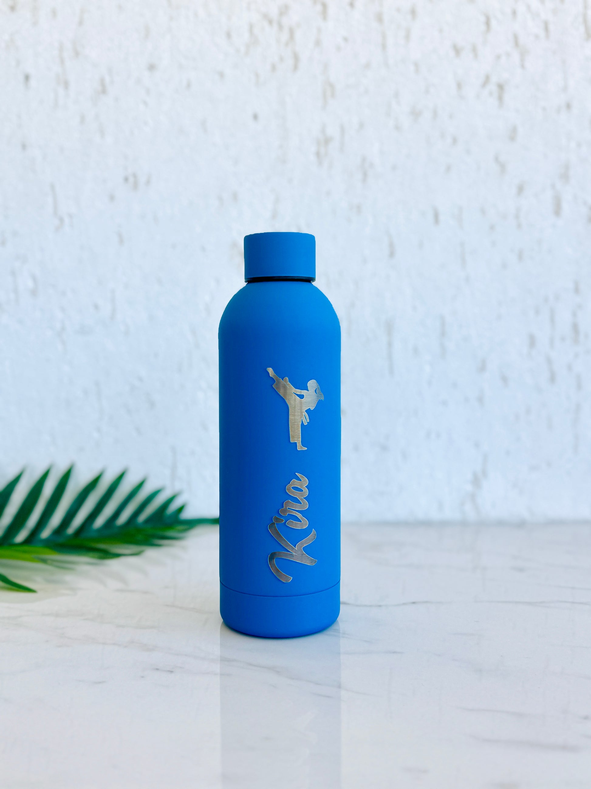 Blue Stainless steel Water bottle with a logo or name engraved 
