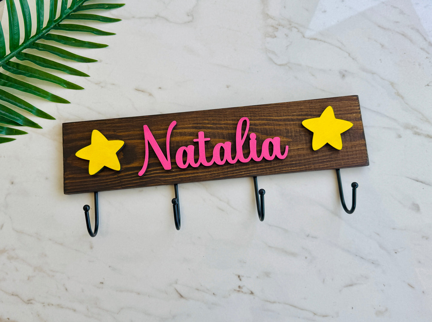Personalized Kids Wall Hanger: Nursery Organizer with Metal Hooks, Solid Wood Coat Rack