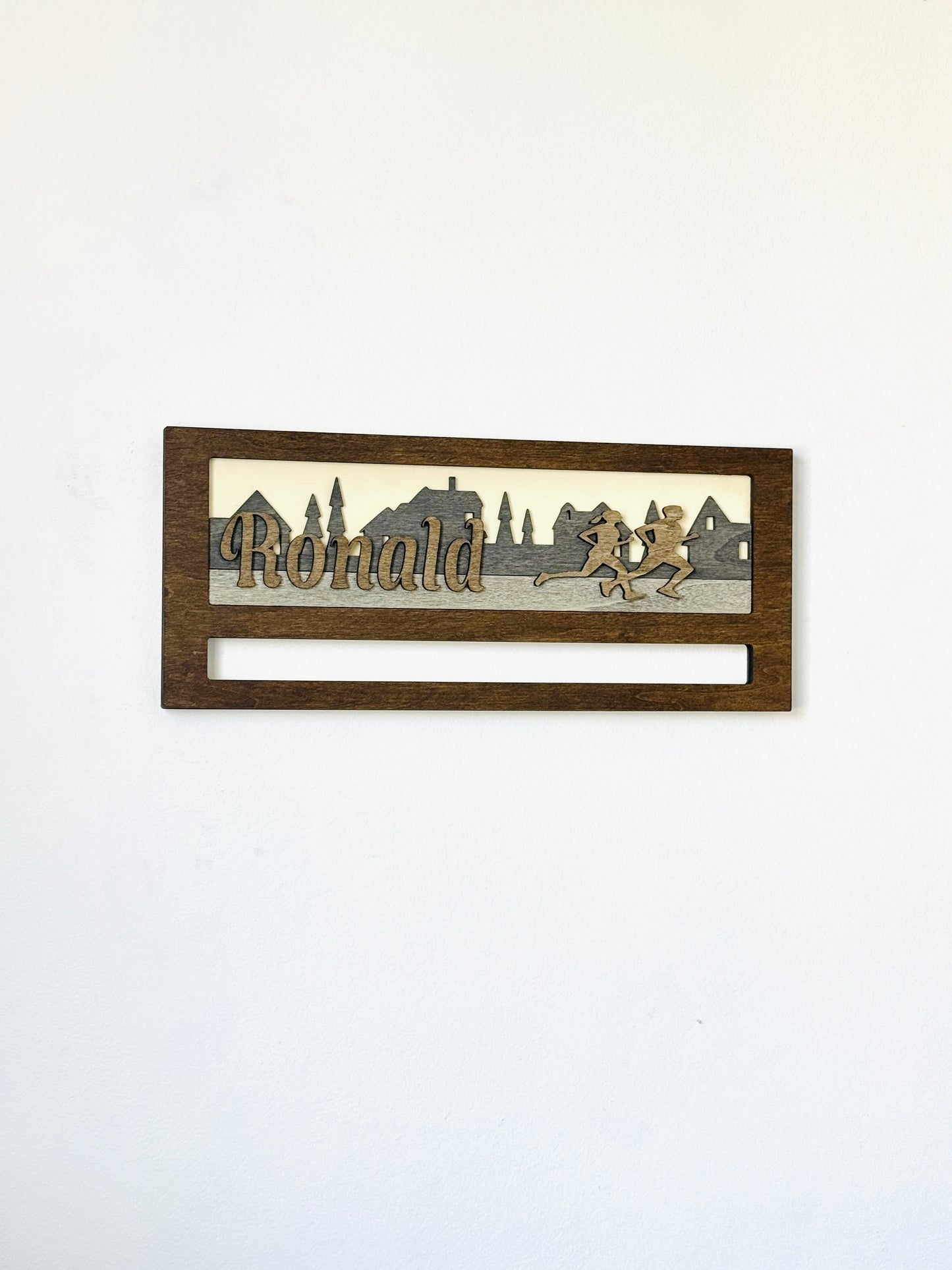 Personalized Running Medal Display Rack | Wooden Marathon Medal Holder | Race Award Wall Hanger Gift for Runners