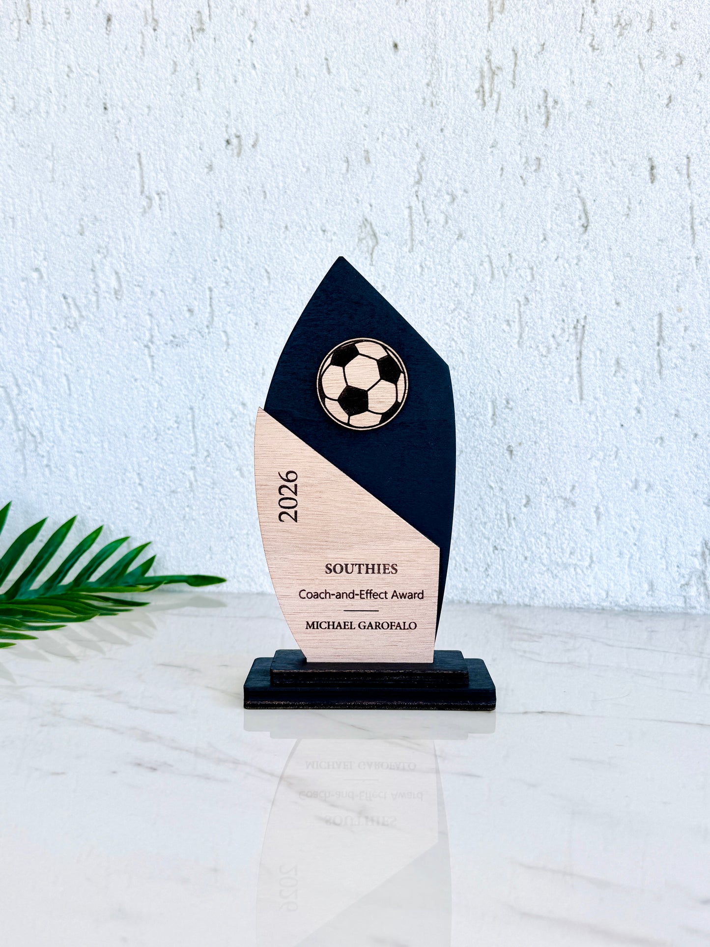 Personalized Soccer Award: Engraved Wooden Trophy for Team & Coach, End Of Season Football Gift