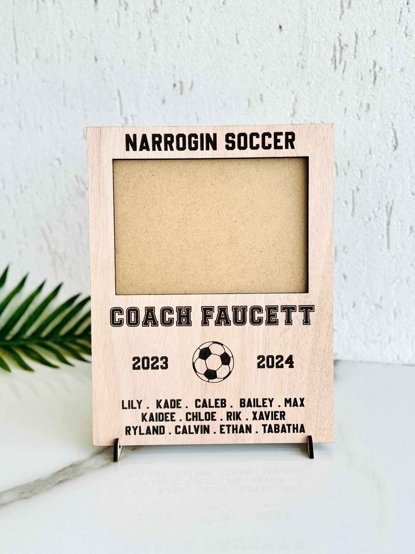 Personalized Soccer Coach Gift: Engraved Wooden Football Picture Frame