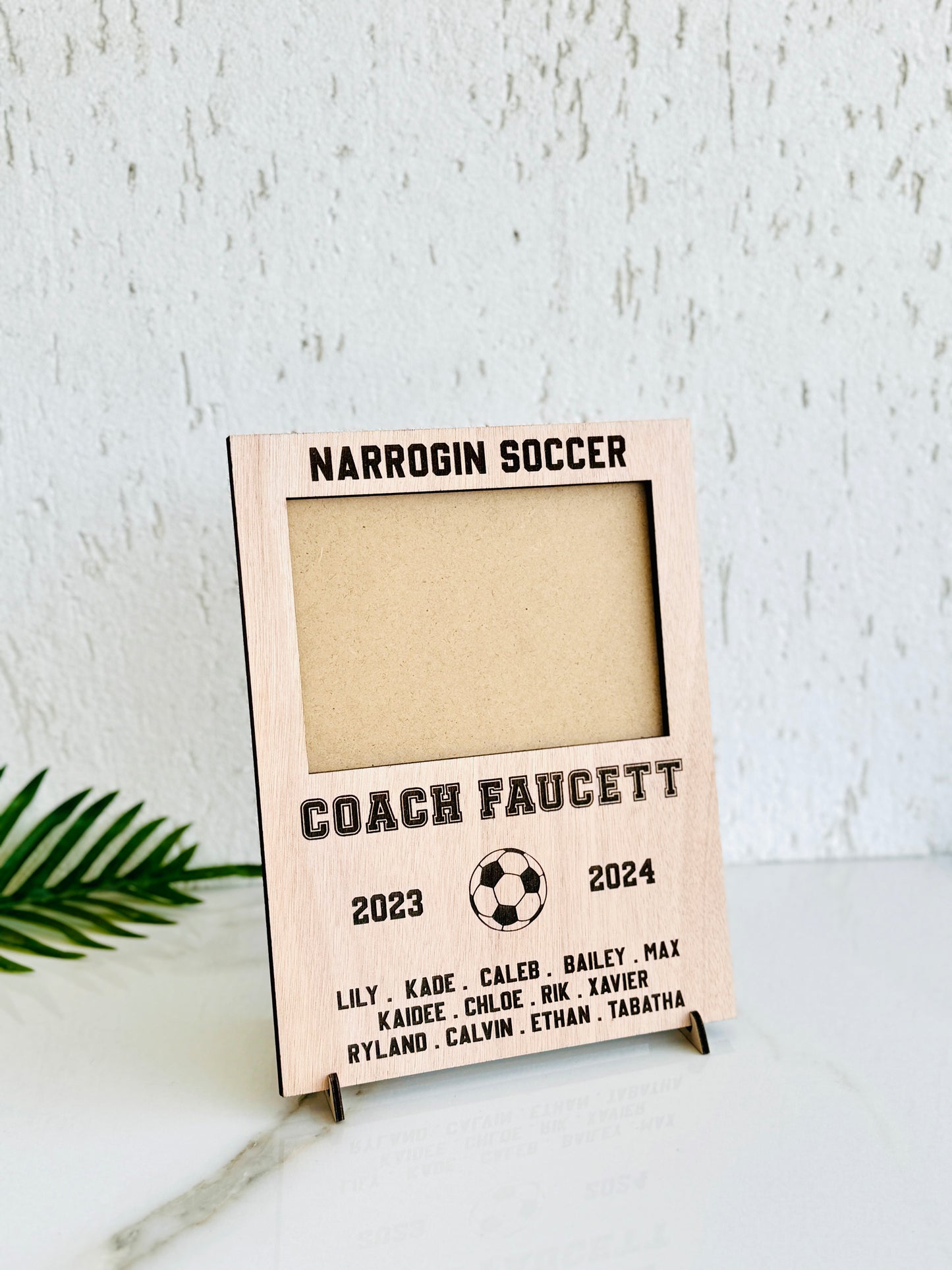Personalized Soccer Coach Gift: Engraved Wooden Football Picture Frame