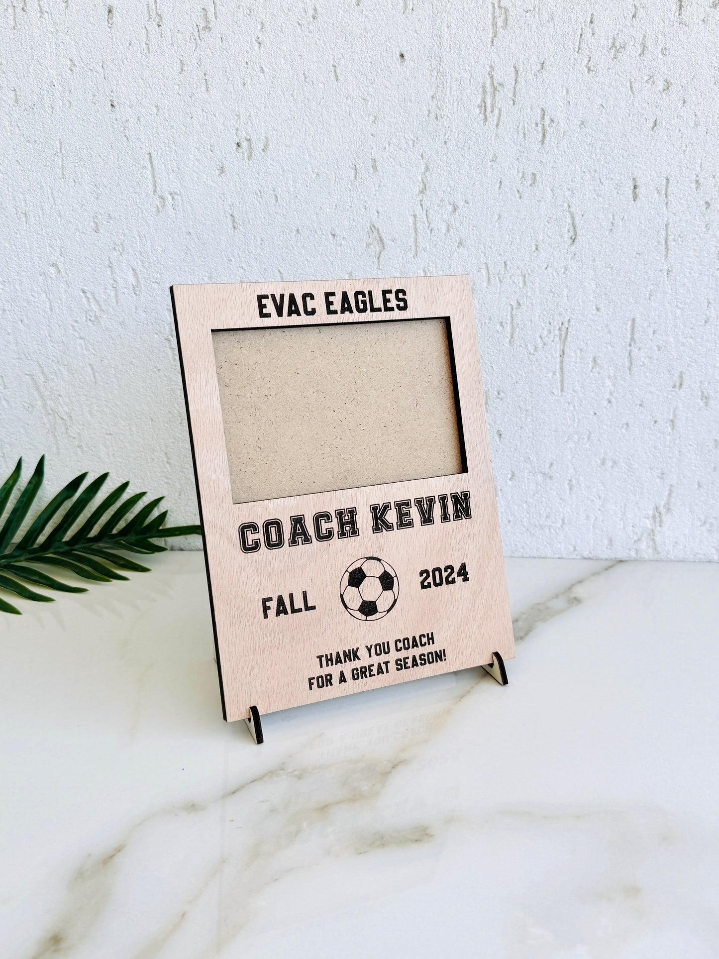 Personalized Soccer Coach Gift: Engraved Wooden Football Picture Frame