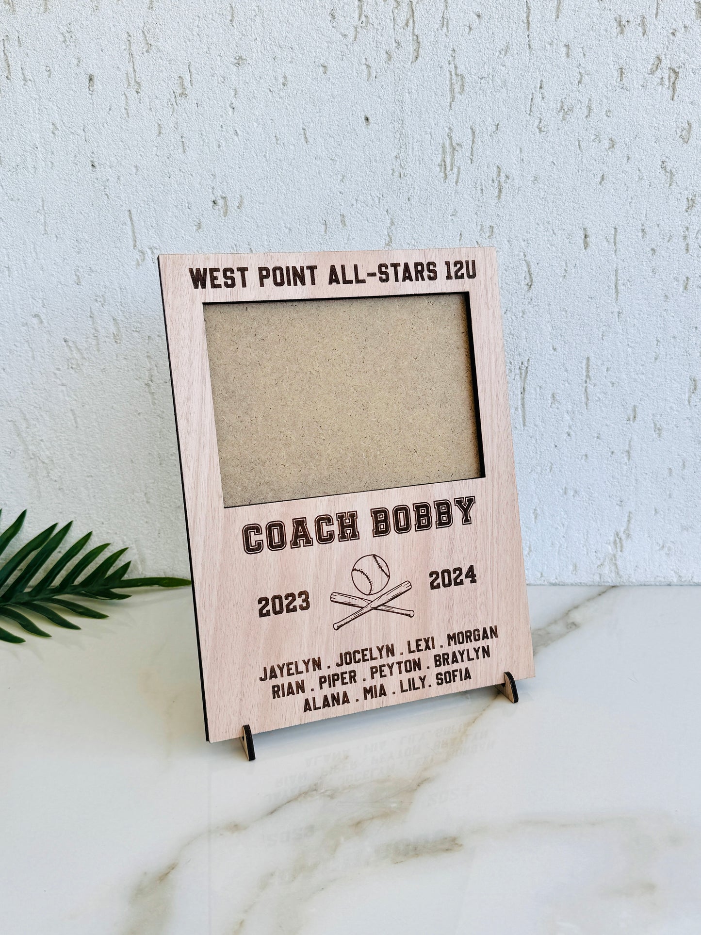 Personalized Softball Coach Gift: Engraved Wood Picture Frame Baseball Team
