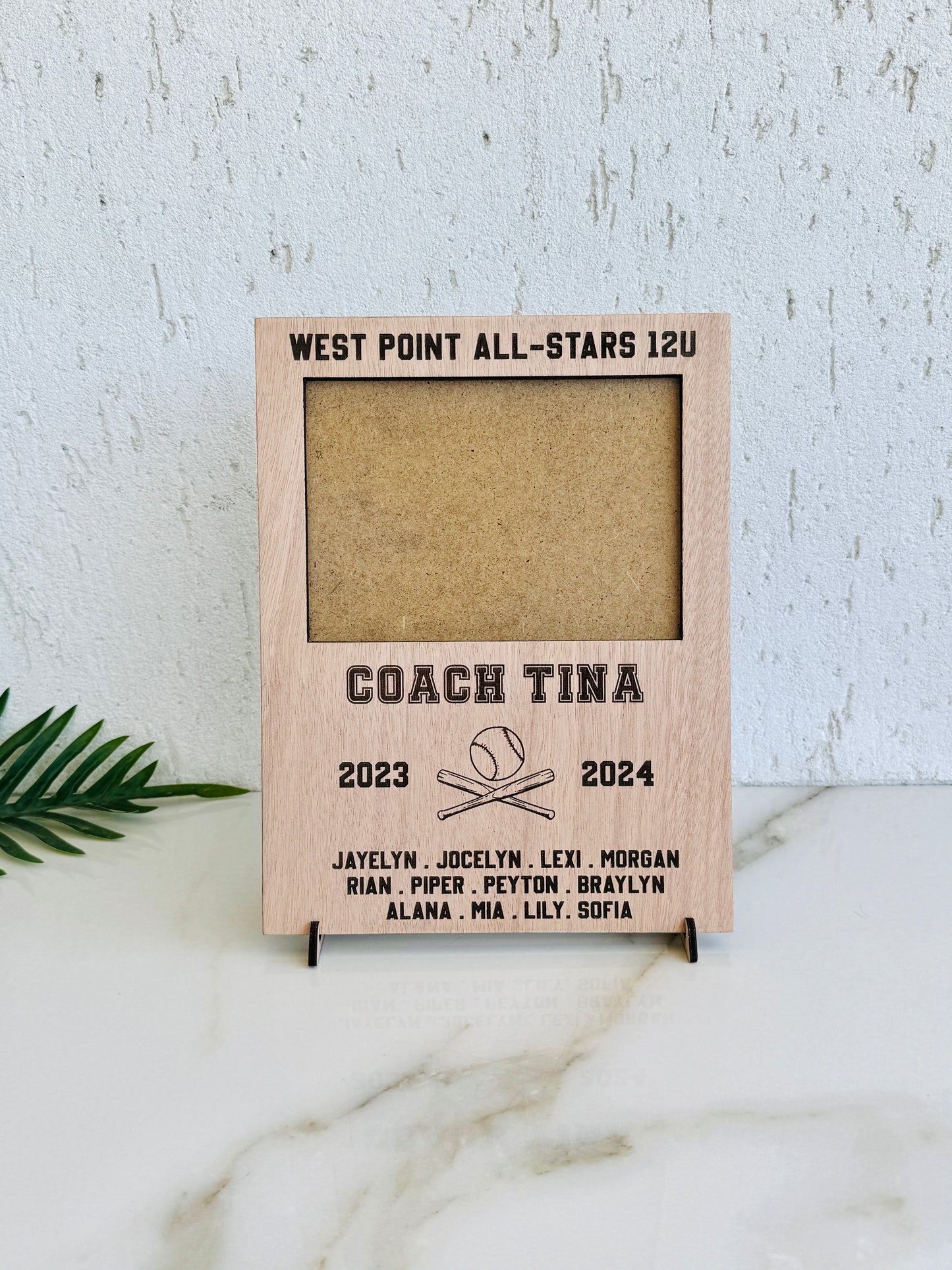 Personalized Softball Coach Gift: Engraved Wood Picture Frame Baseball Team
