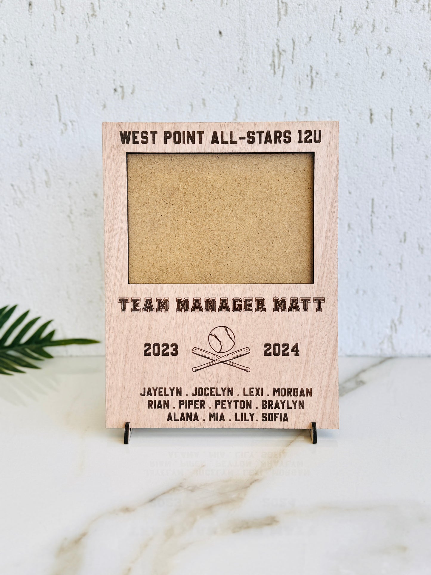 Personalized Softball Coach Gift: Engraved Wood Picture Frame Baseball Team