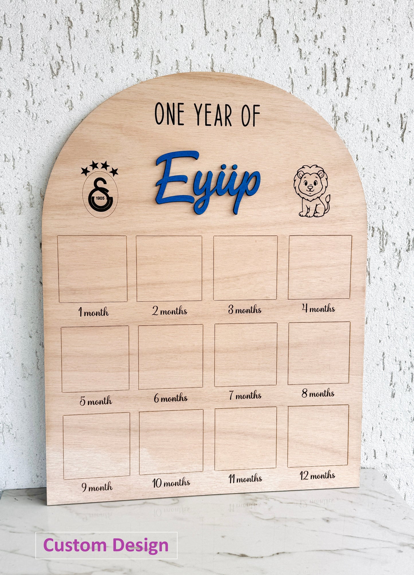 Personalized 1st Birthday Photo Collage: Wooden Milestone Board