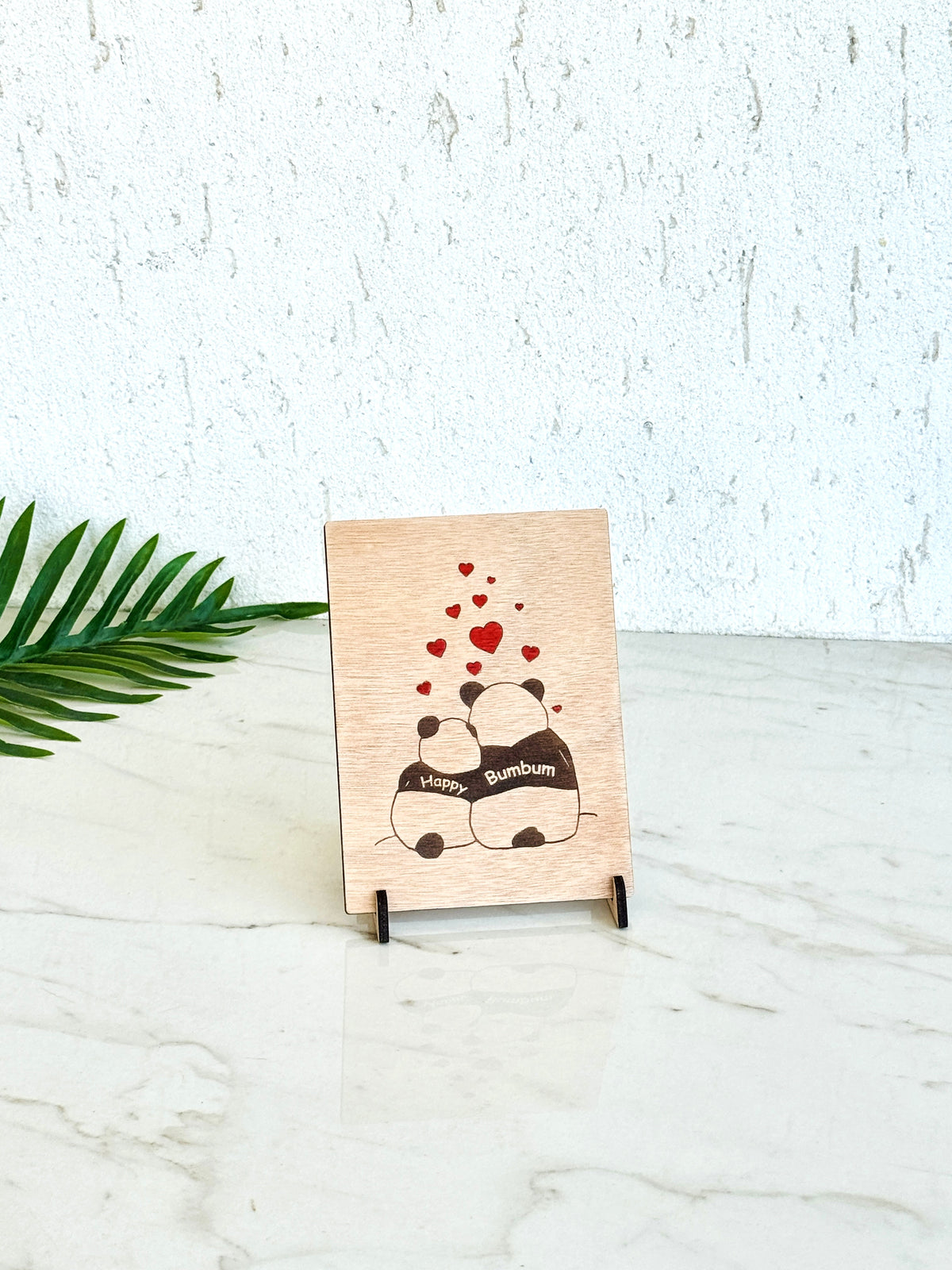 Personalized Wooden Panda Love Card  Engraved Names & Message, Birthday Greetings Card