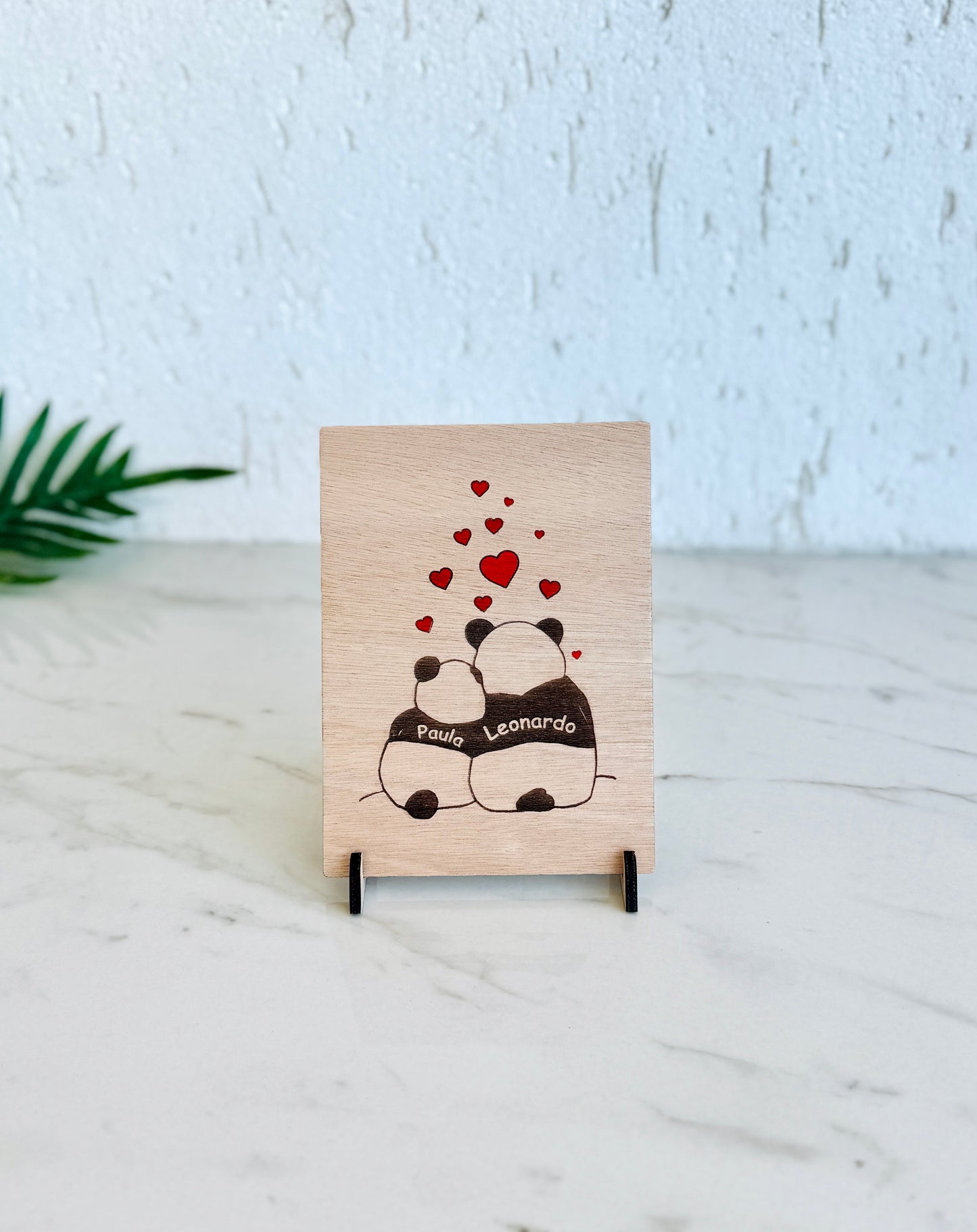 Wooden card with panda illustration Personalized Wooden Panda Love Greeting Card | Custom Names | Engraved Message | Perfect for Valentine's Day, Anniversaries, Birthdays