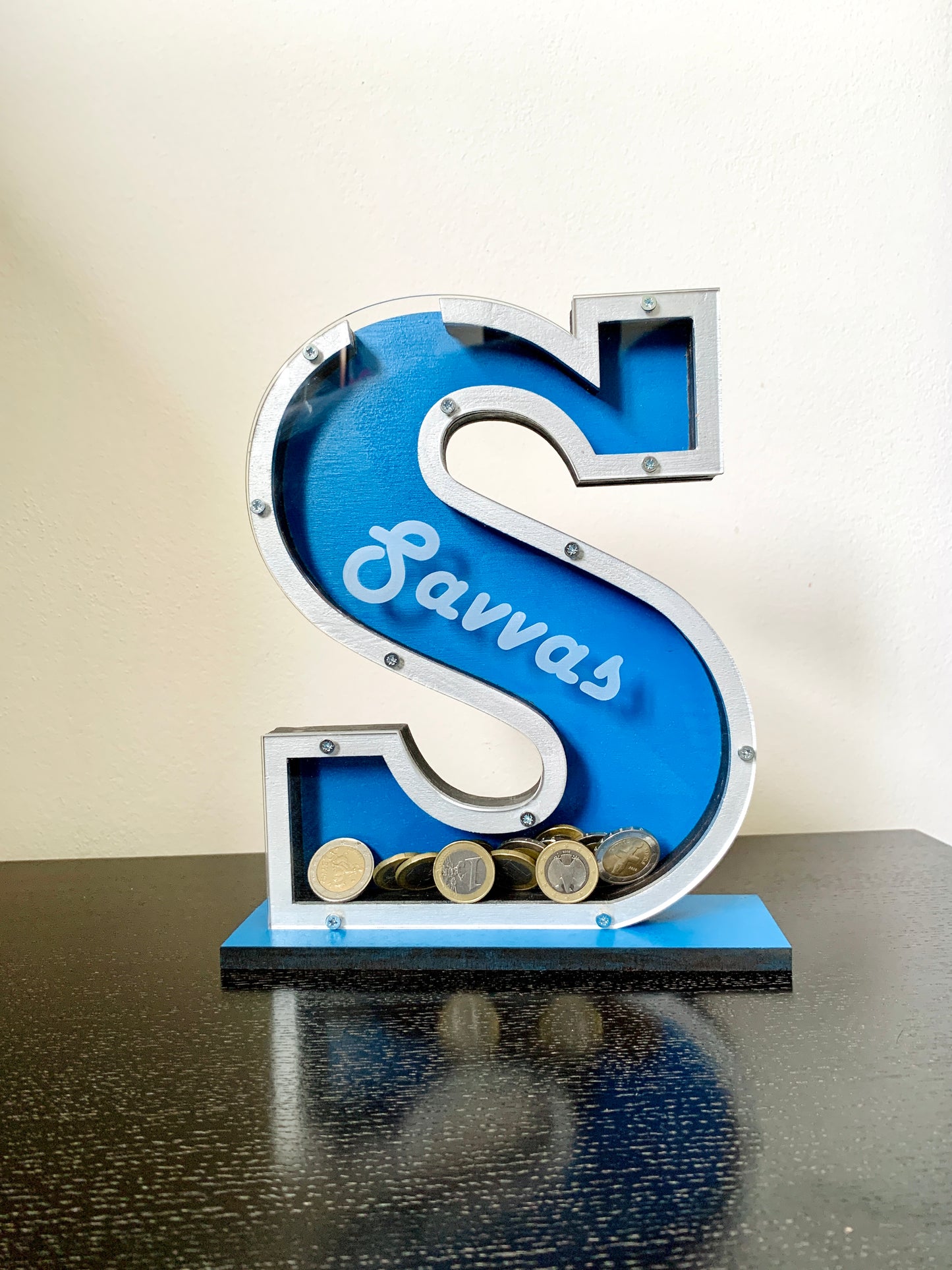 Personalized Initial Piggy Bank: Wood Initial Letter Money Box, Name Nursery Decor