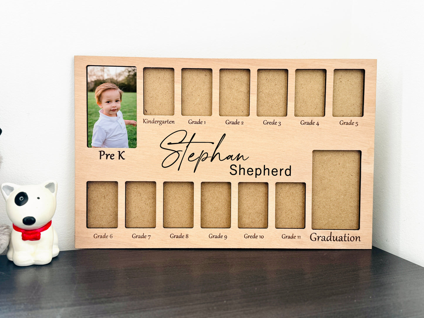 School Years Photo Frame, Personalized Pre-K to Graduation Picture Frame, Wooden Engraved Senior Grade Frame Gift Baby Growth Journey