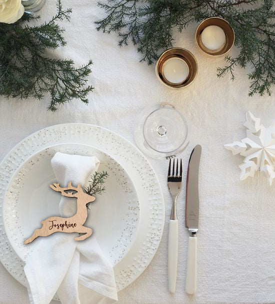 Reindeer Wood Ornament Personalized Christmas Place Settings, Stag Name Christmas Table Décor Reindeer Place Name Kids Family Name Xmas Gift