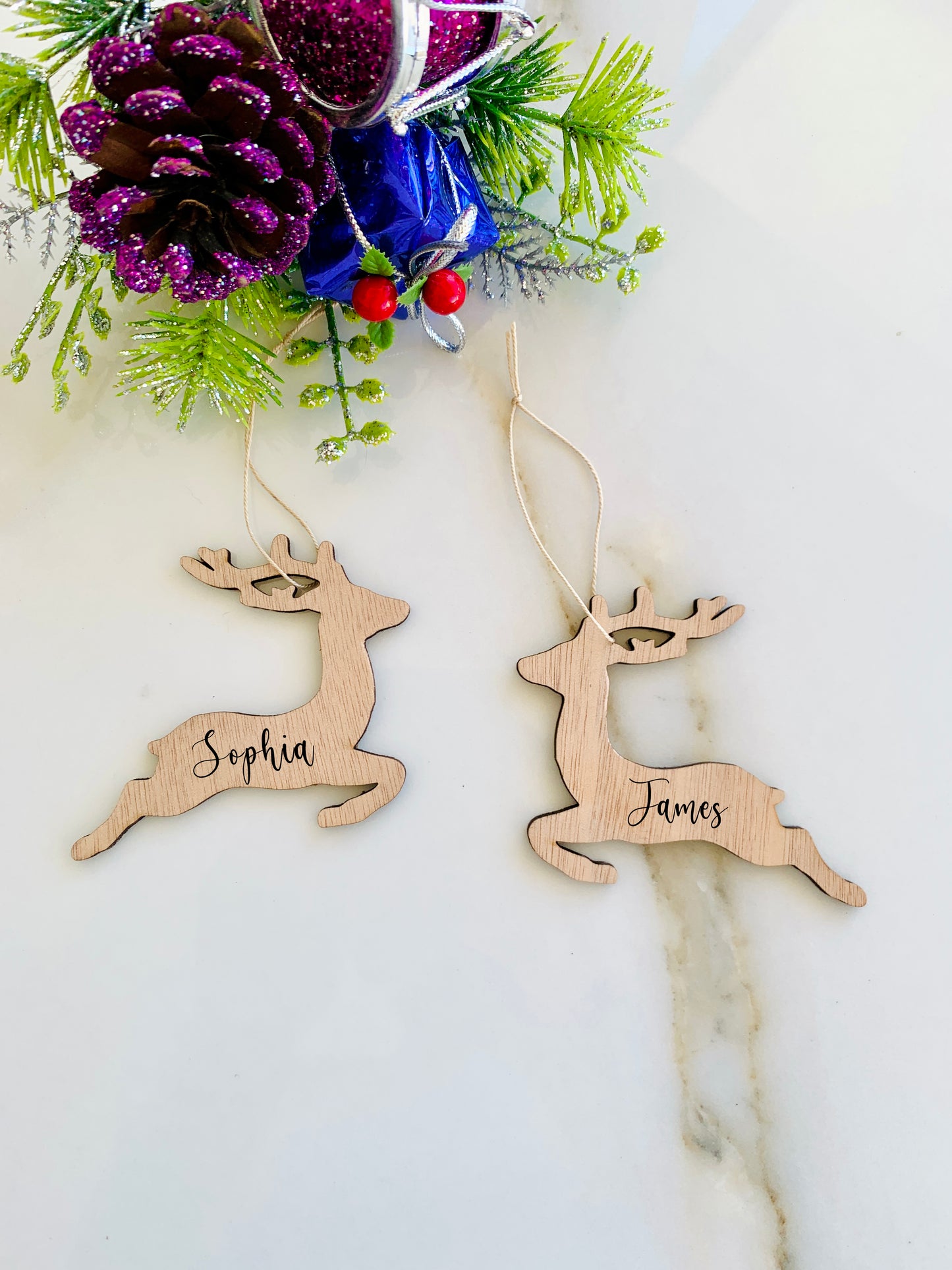 Reindeer Wood Ornament Personalized Christmas Place Settings, Stag Name Christmas Table Décor Reindeer Place Name Kids Family Name Xmas Gift