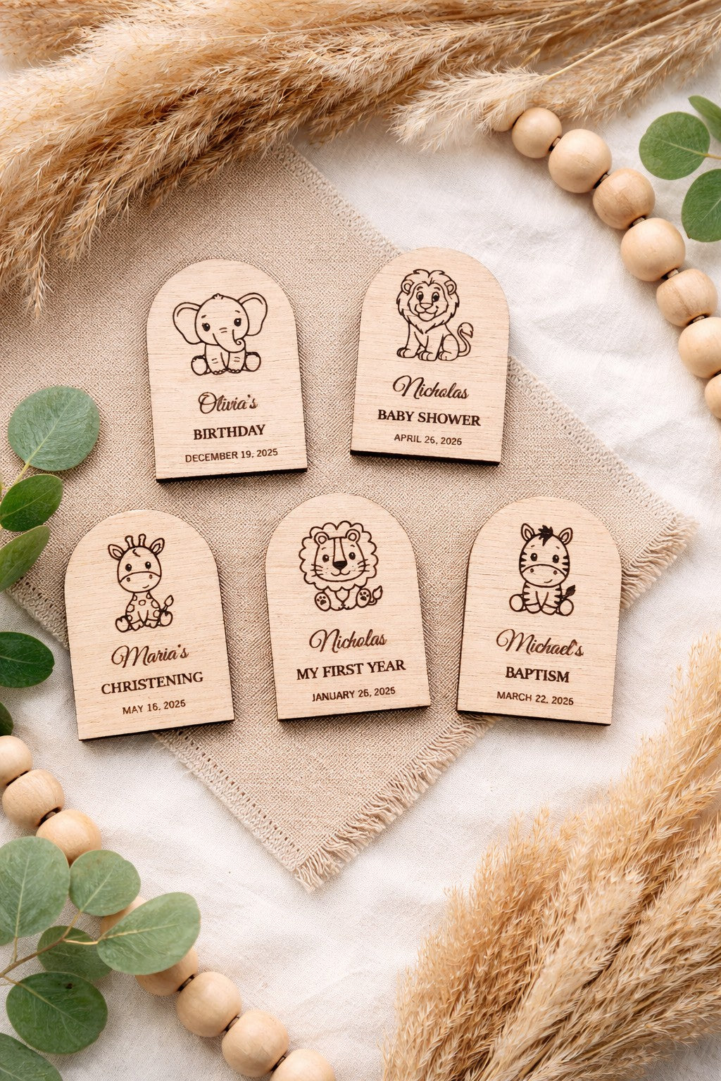 Safari Jungle Animal Wooden Favor Laser Engraved Arch Shape