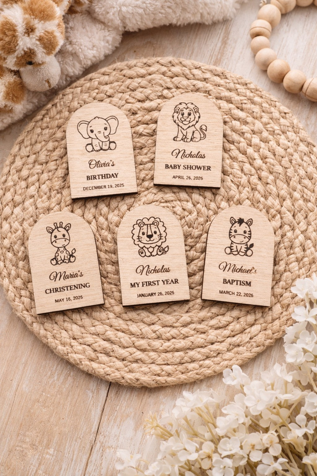 Safari Jungle Animal Wooden Favor Laser Engraved Arch Shape