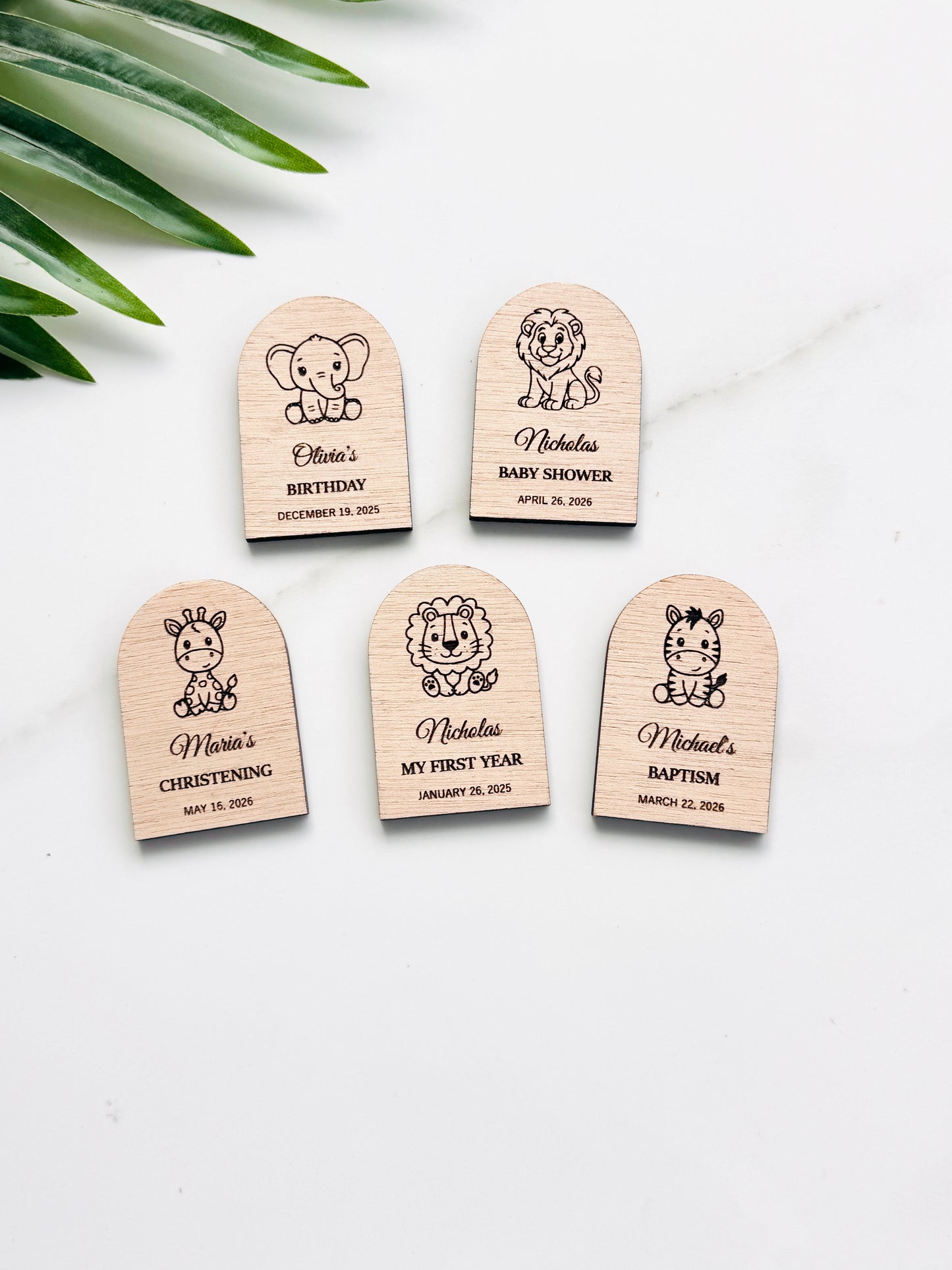 Safari Jungle Animal Wooden Favor Laser Engraved Arch Shape