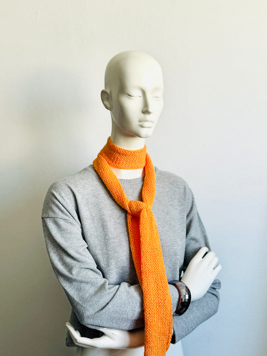 Skinny Scarf, Orange Skinny Knit Scarf, Handmade Tangerine Long Scarf Tie, Carrot Orange Double Sided Tube Thin Scarf, Women Knitted Scarves