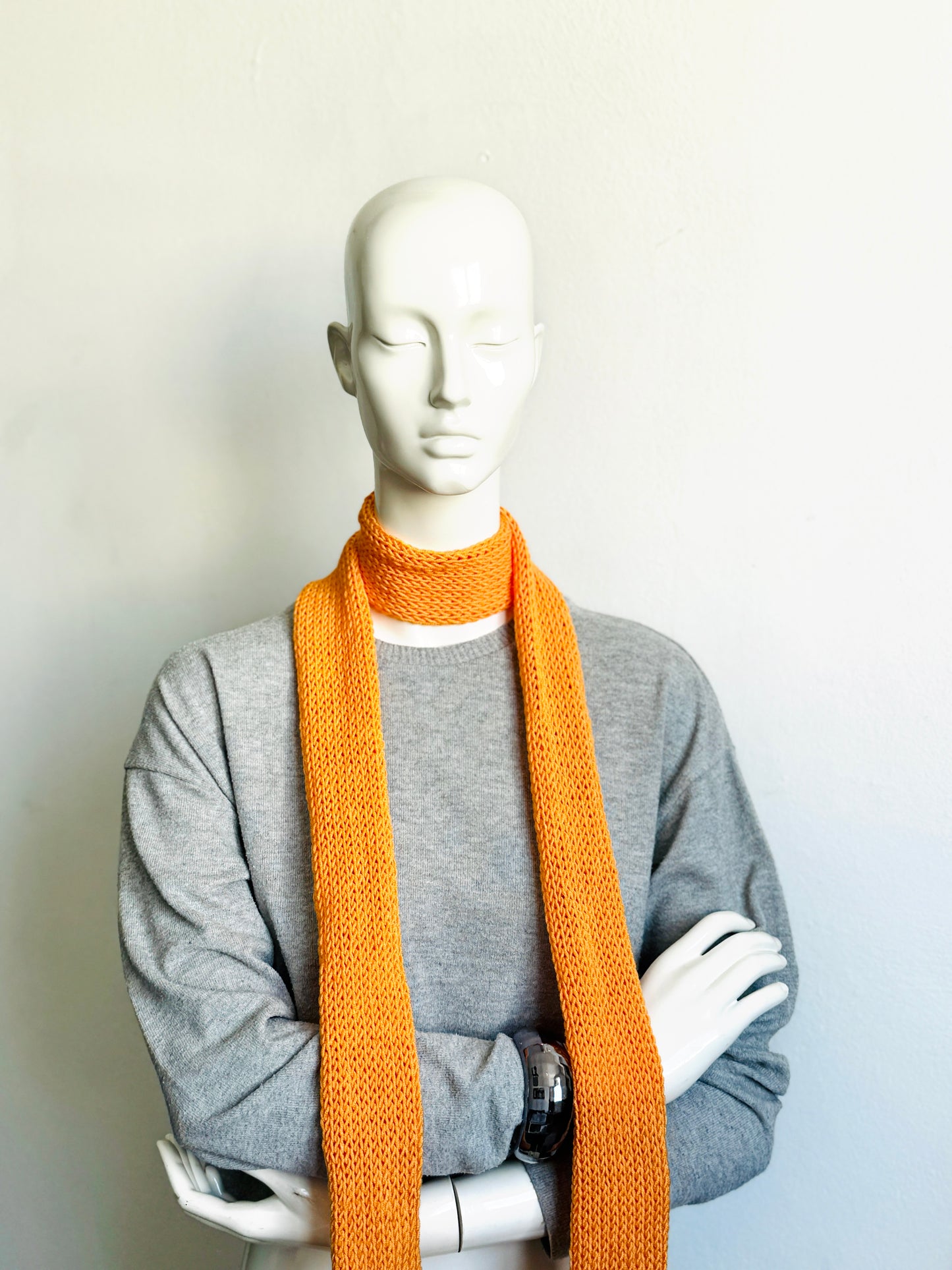 Skinny Scarf, Orange Skinny Knit Scarf, Handmade Tangerine Long Scarf Tie, Carrot Orange Double Sided Tube Thin Scarf, Women Knitted Scarves
