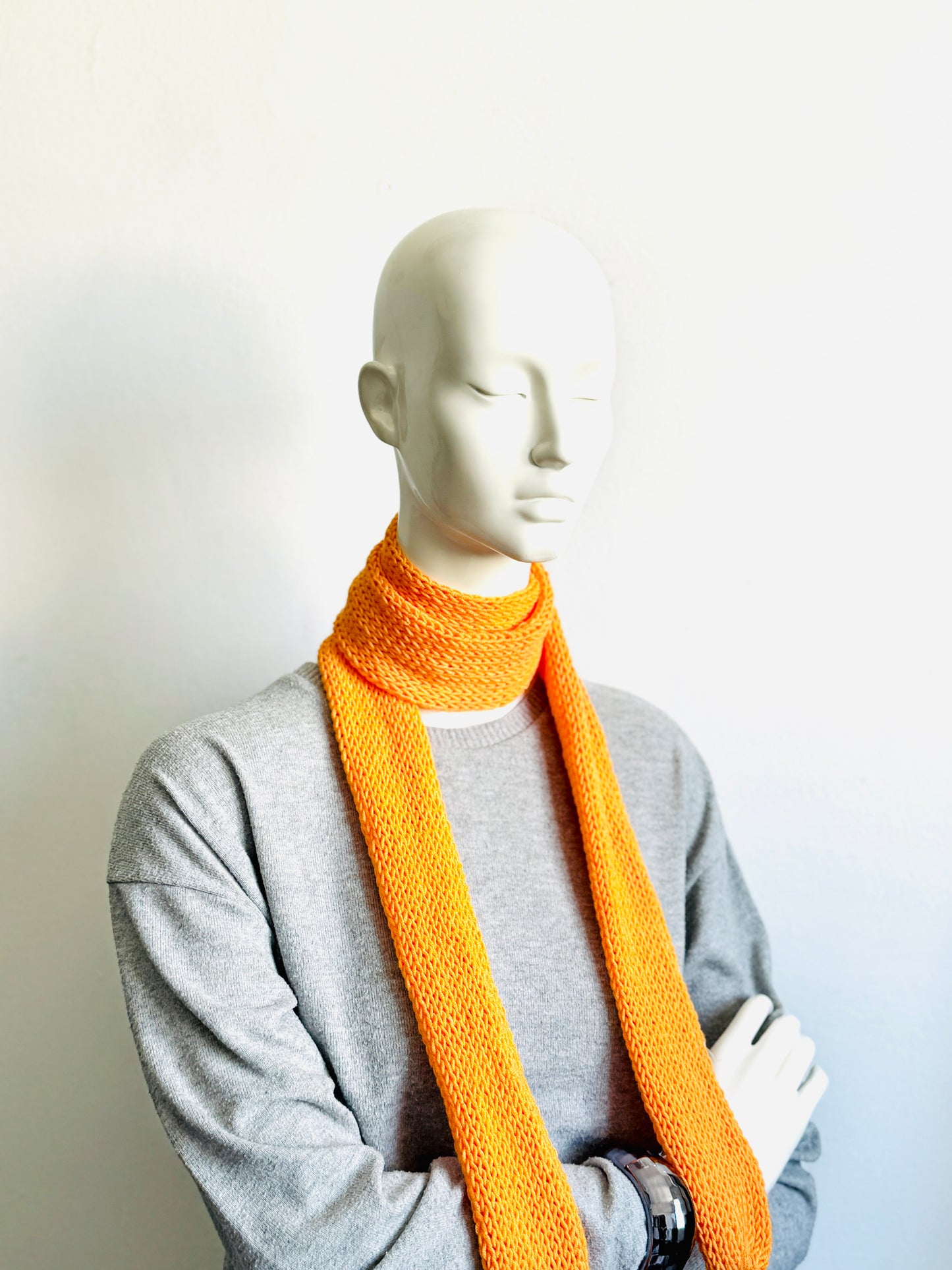 Skinny Scarf, Orange Skinny Knit Scarf, Handmade Tangerine Long Scarf Tie, Carrot Orange Double Sided Tube Thin Scarf, Women Knitted Scarves