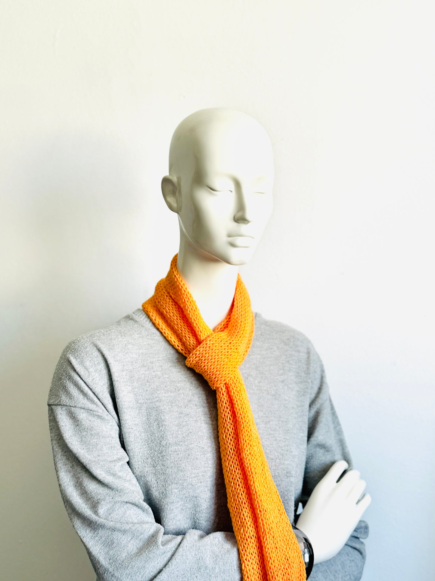 Skinny Scarf, Orange Skinny Knit Scarf, Handmade Tangerine Long Scarf Tie, Carrot Orange Double Sided Tube Thin Scarf, Women Knitted Scarves