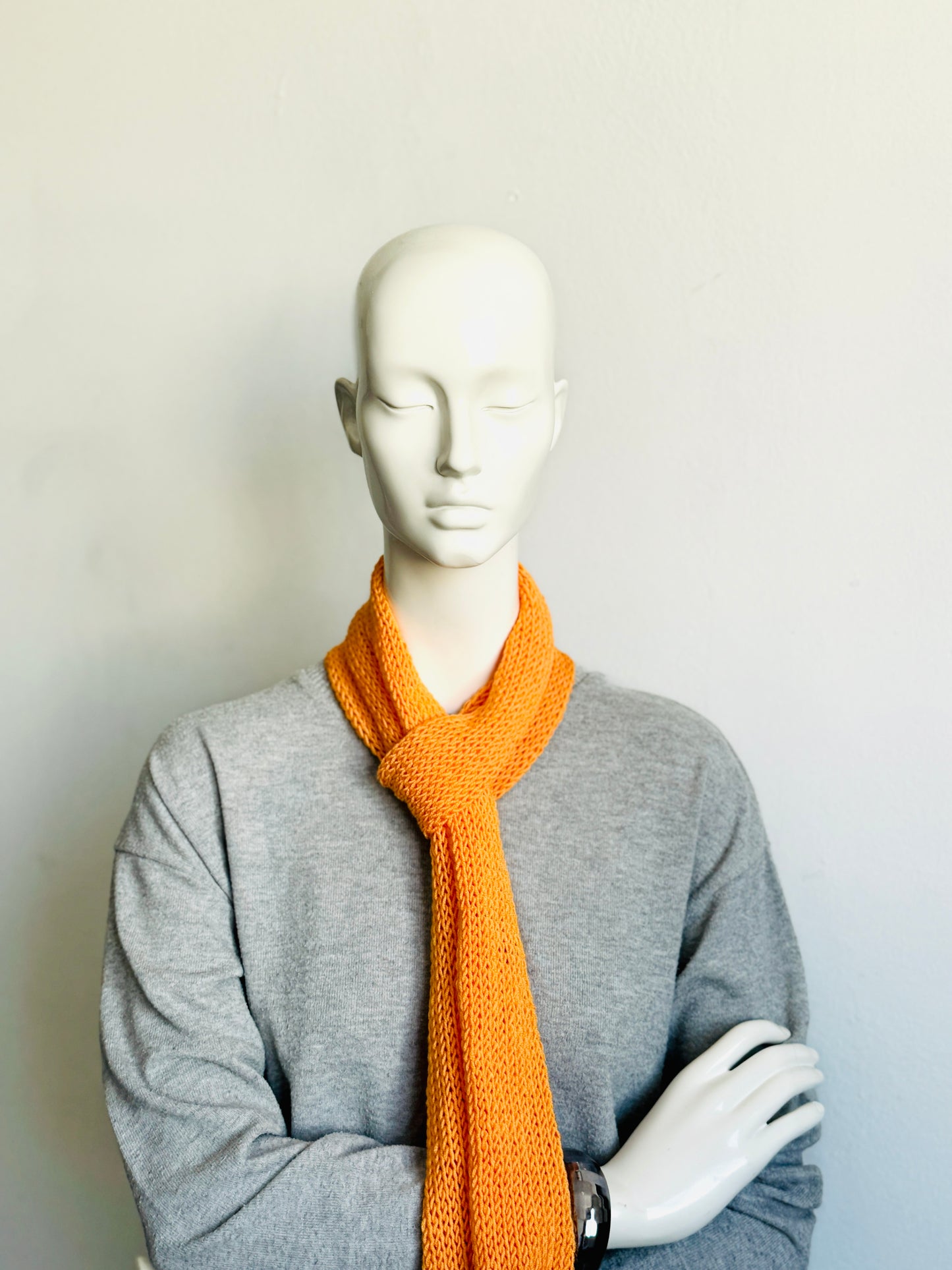 Skinny Scarf, Orange Skinny Knit Scarf, Handmade Tangerine Long Scarf Tie, Carrot Orange Double Sided Tube Thin Scarf, Women Knitted Scarves