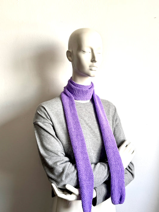  Handmade lilac skinny scarf, knitted lavender long thin winter scarf for women.