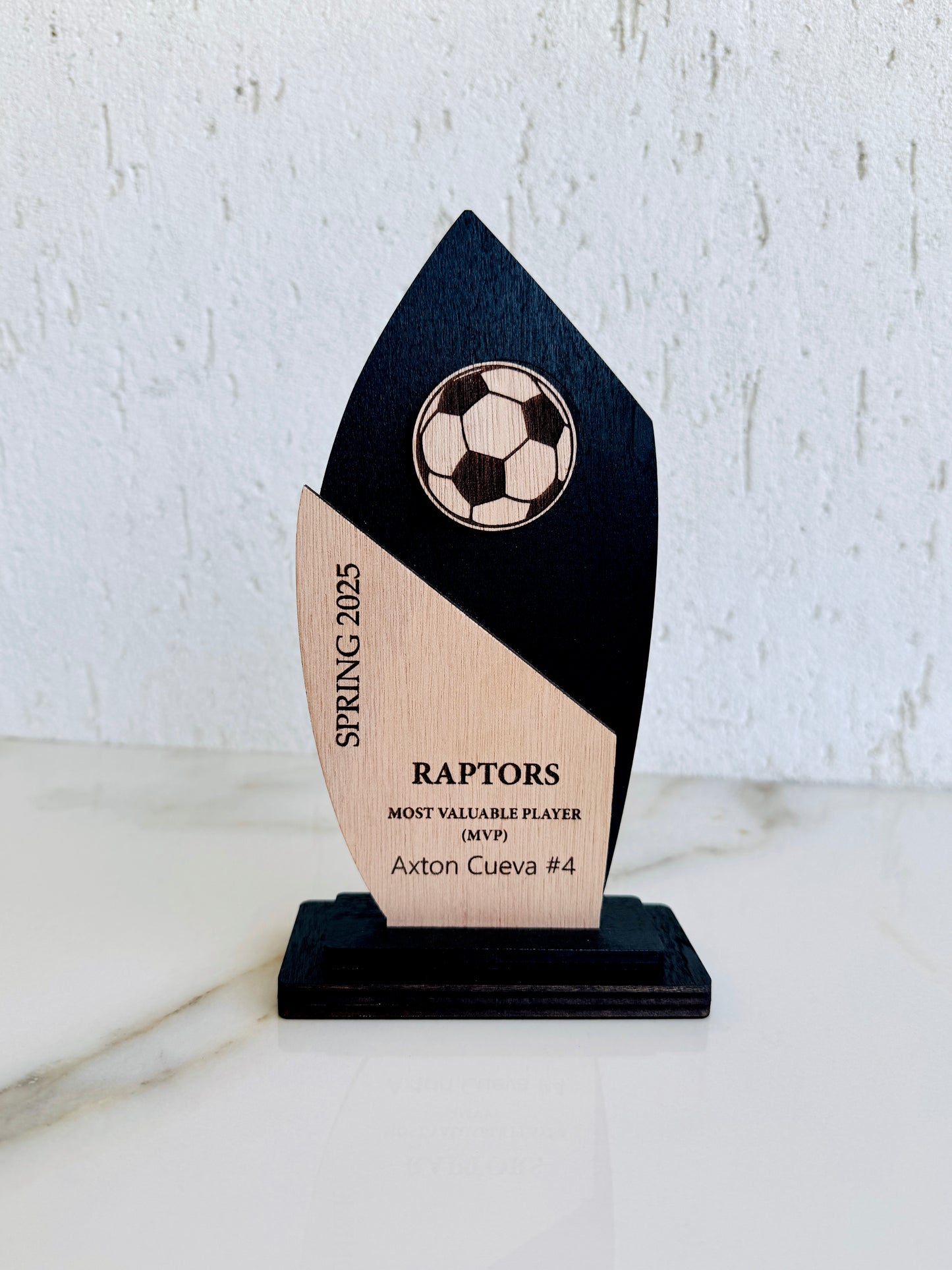 Personalized Soccer Award: Engraved Wooden Trophy for Team & Coach, End Of Season Football Gift