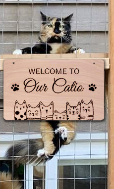Welcome To Our Catio Wood Sign Plaque - Personalized Engraved Cat Sign