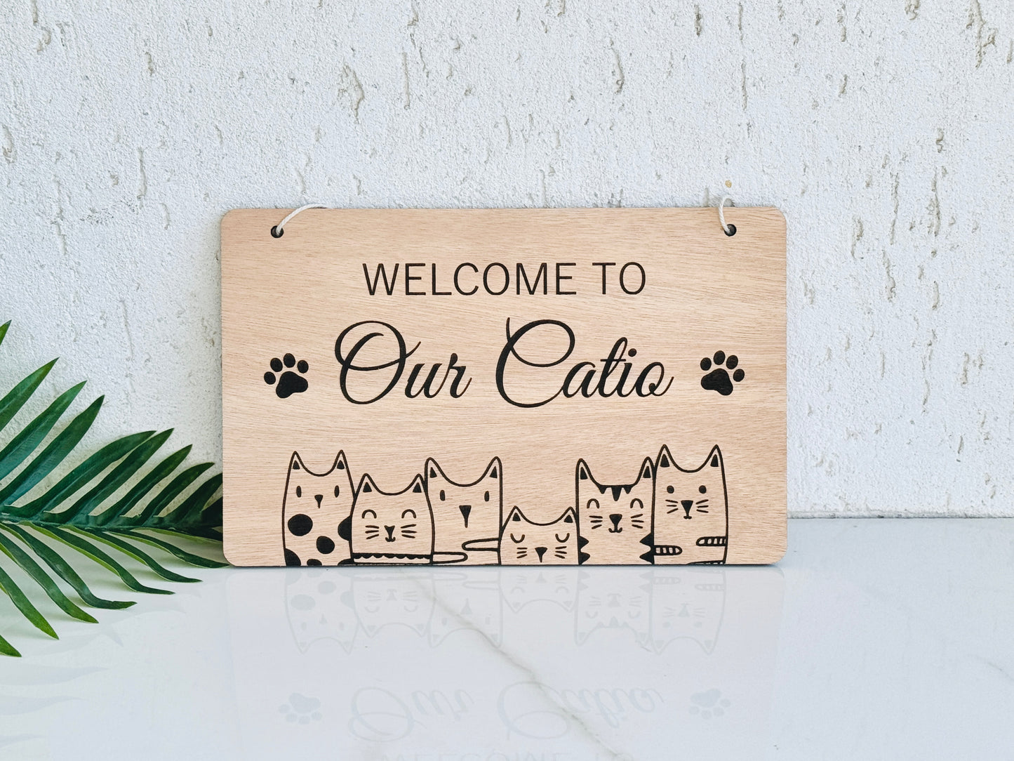 Welcome To Our Catio Wood Sign Plaque - Personalized Engraved Cat Sign