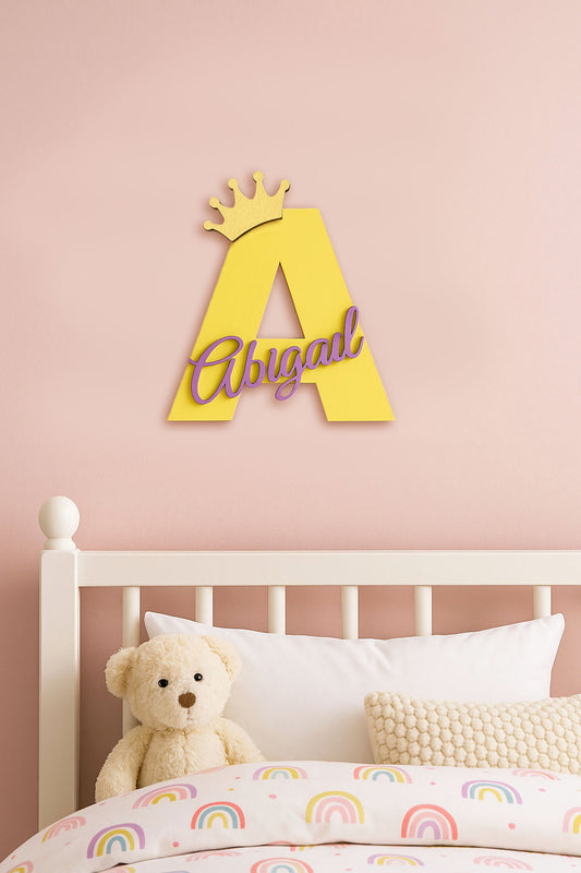 Wood Initial Letter Sign with Baby’s Name – 20cm Personalized Nursery & Door Decor