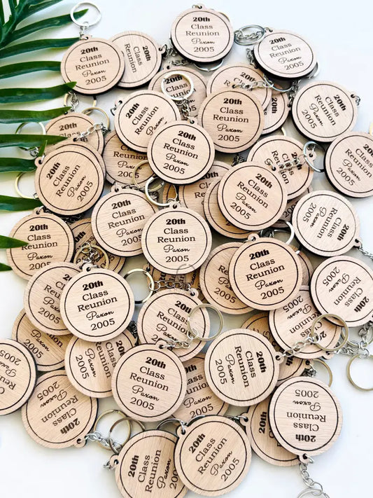 Custom Class Reunion Favors: Wood Sign Tags Coasters Keychains