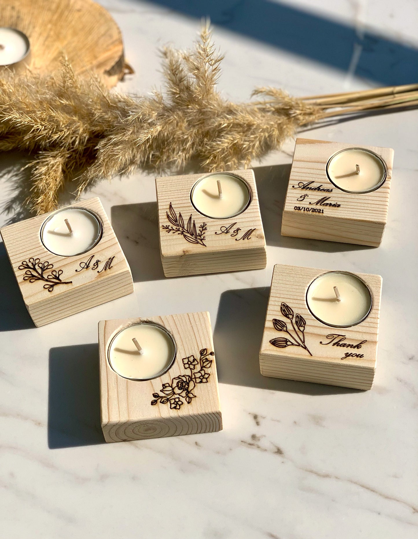 Wedding Favors in Bulk, Personalized Gifts for Guests, Custom Wooden Tealight holders, Rustic Engraved Wedding Favors, Thank you gifts