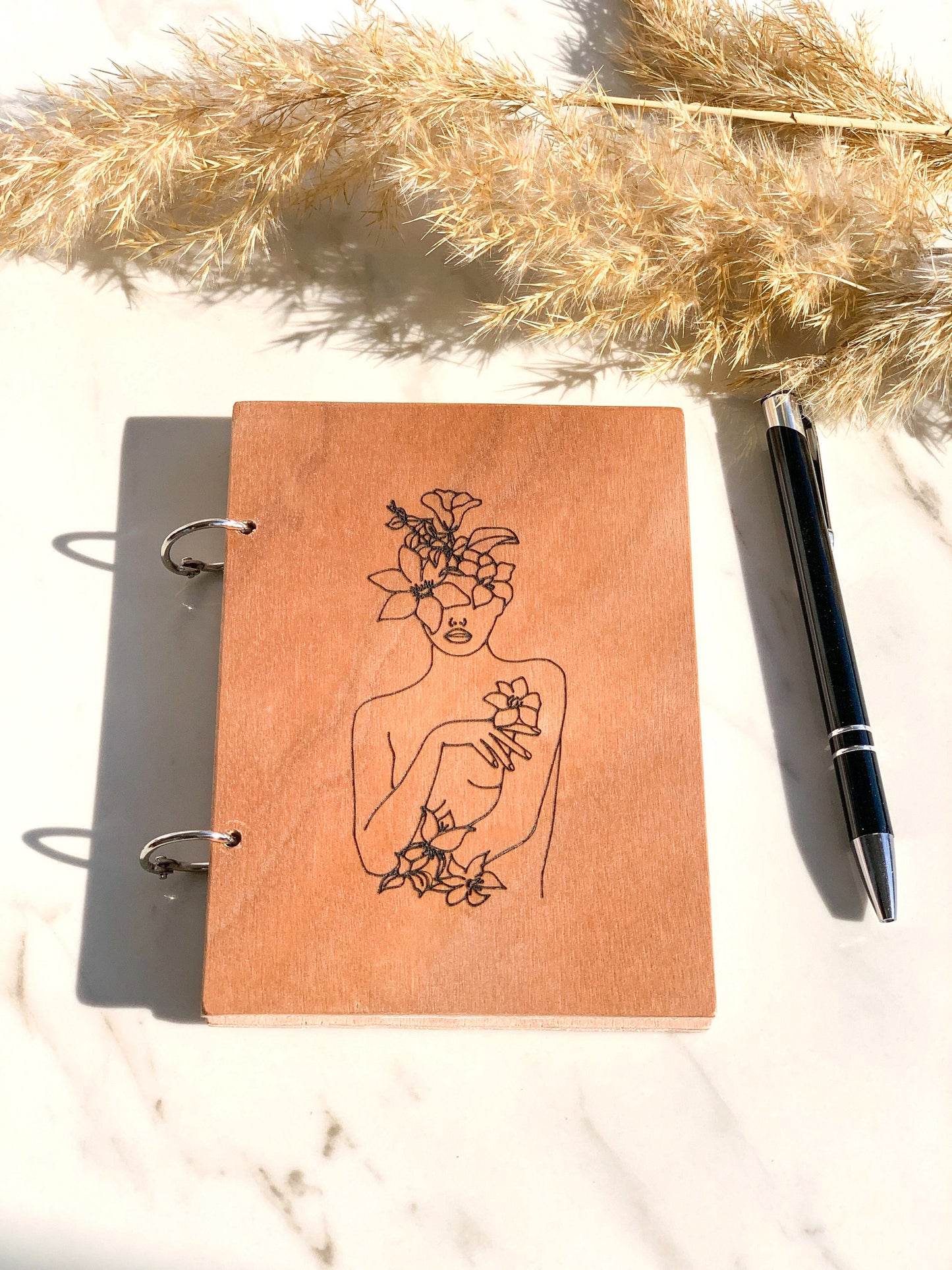 Woman Body Slim Line Art Notebook, Personalized Female Slim Line Art, Custom Wood Engraved Notebook, Wood Journal, Notepad, Wood Sketchbook