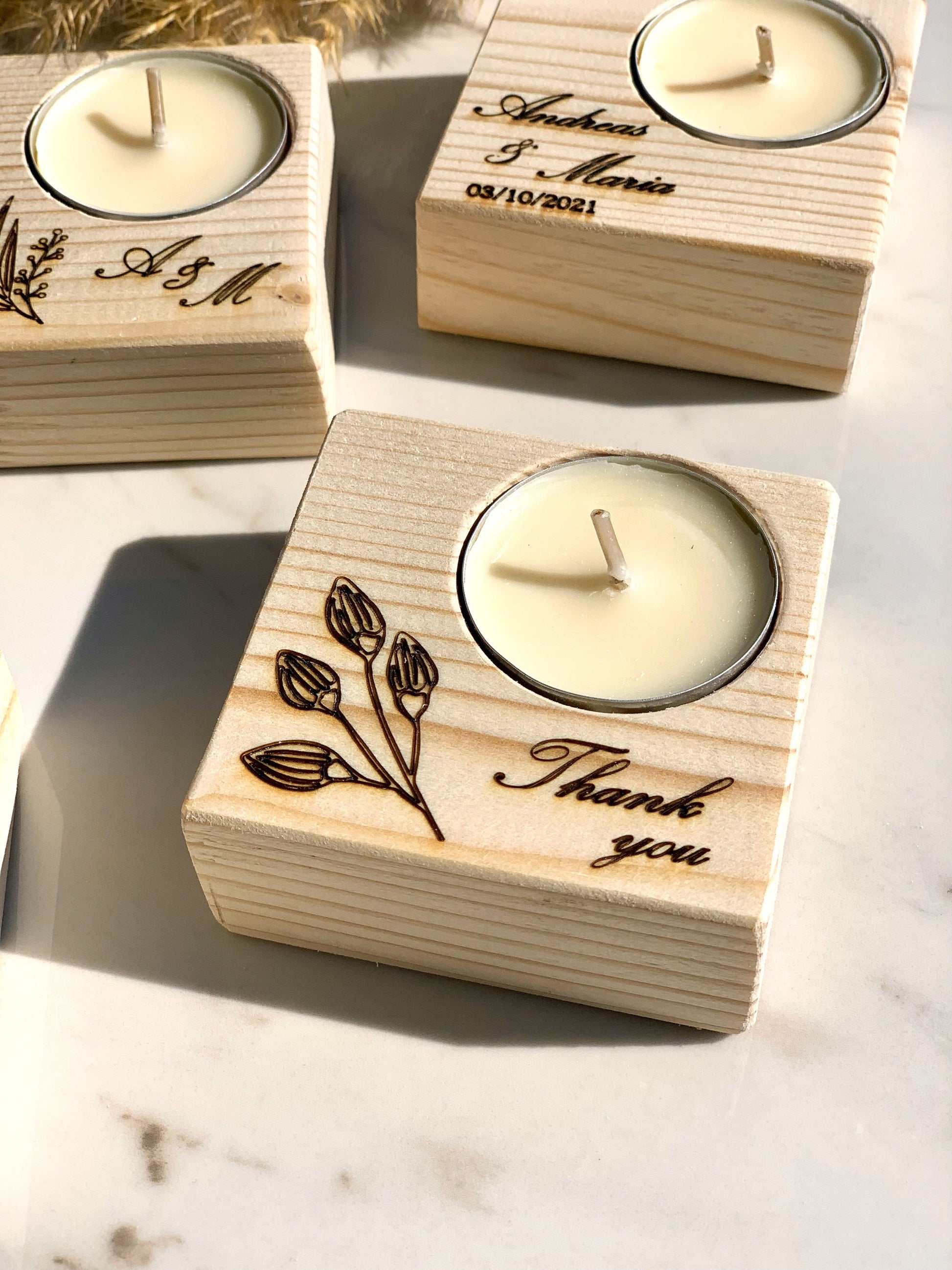 Wedding Favors in Bulk, Personalized Gifts for Guests, Custom Wooden Tealight holders, Rustic Engraved Wedding Favors, Thank you gifts