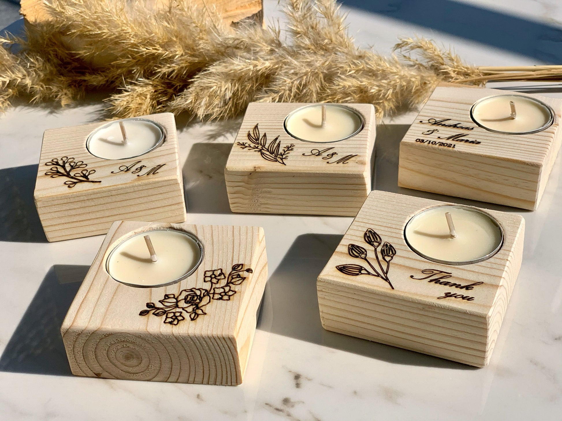 Wedding Favors in Bulk, Personalized Gifts for Guests, Custom Wooden Tealight holders, Rustic Engraved Wedding Favors, Thank you gifts