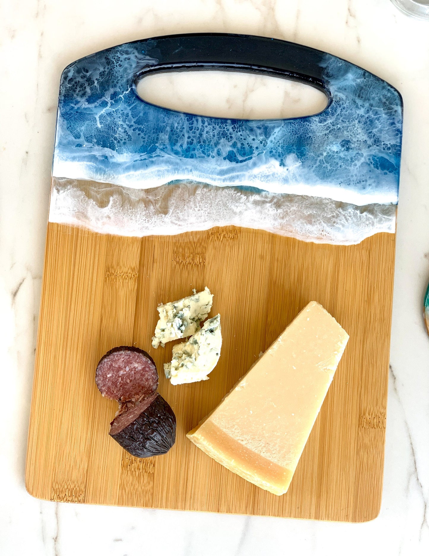 Ocean Resin Cutting Board Personalized, Ocean Chopping Cheese Board, Laser engraved Wood board. 3D Resin Ocean Art, Beach Waves Resin Board