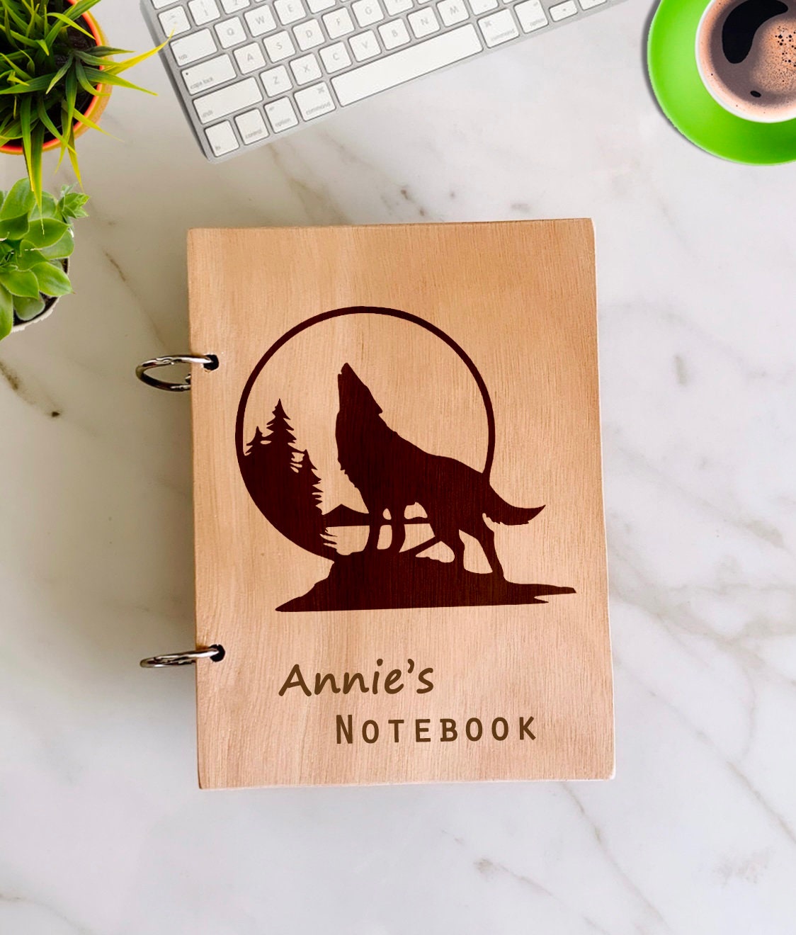 Personalized Wolf Notebook. Customize Wood Journal Engraved. Dog Wolf Wooden Notepad. Custom engraved Wooden Notebook. A5 & A6 Sketchbook