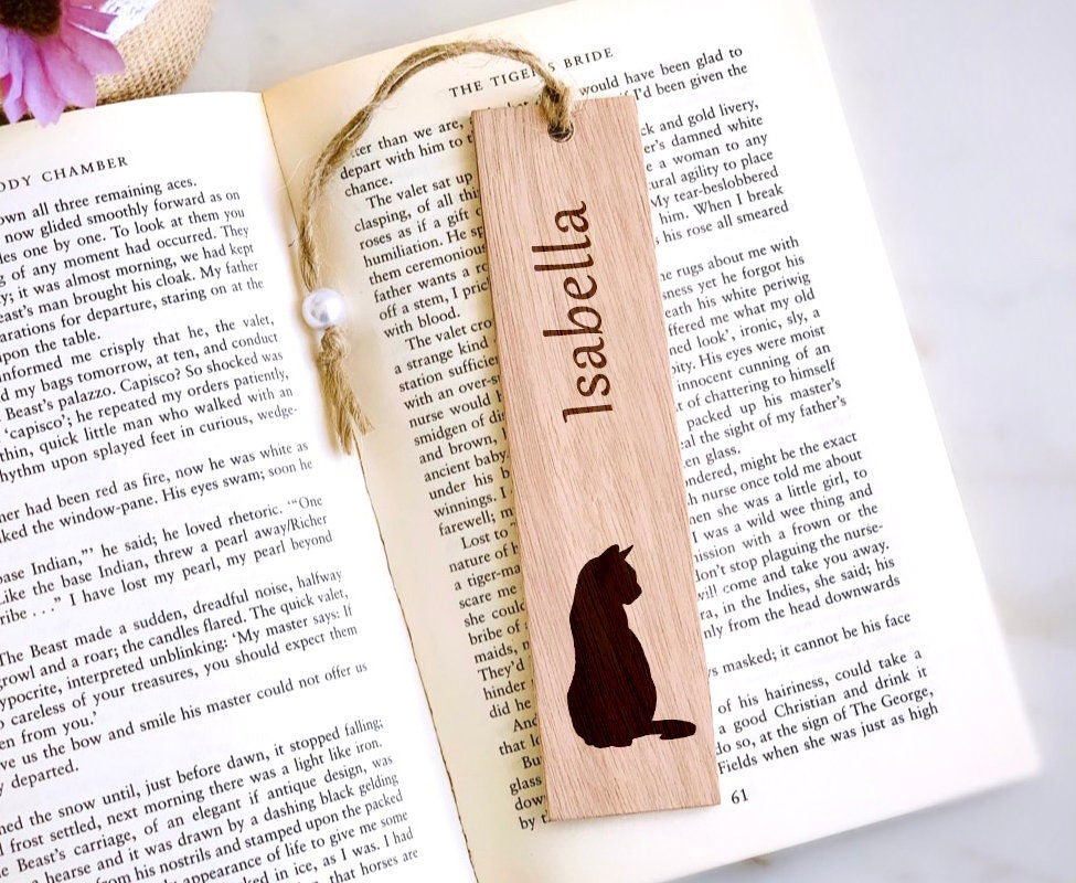 Personalized Cat Bookmark, Custom Wood Engraved Bookmark, Name Bookmark, Cats Bookmark, Handwritten, Bridesmaids, Birthday Gifts for friends