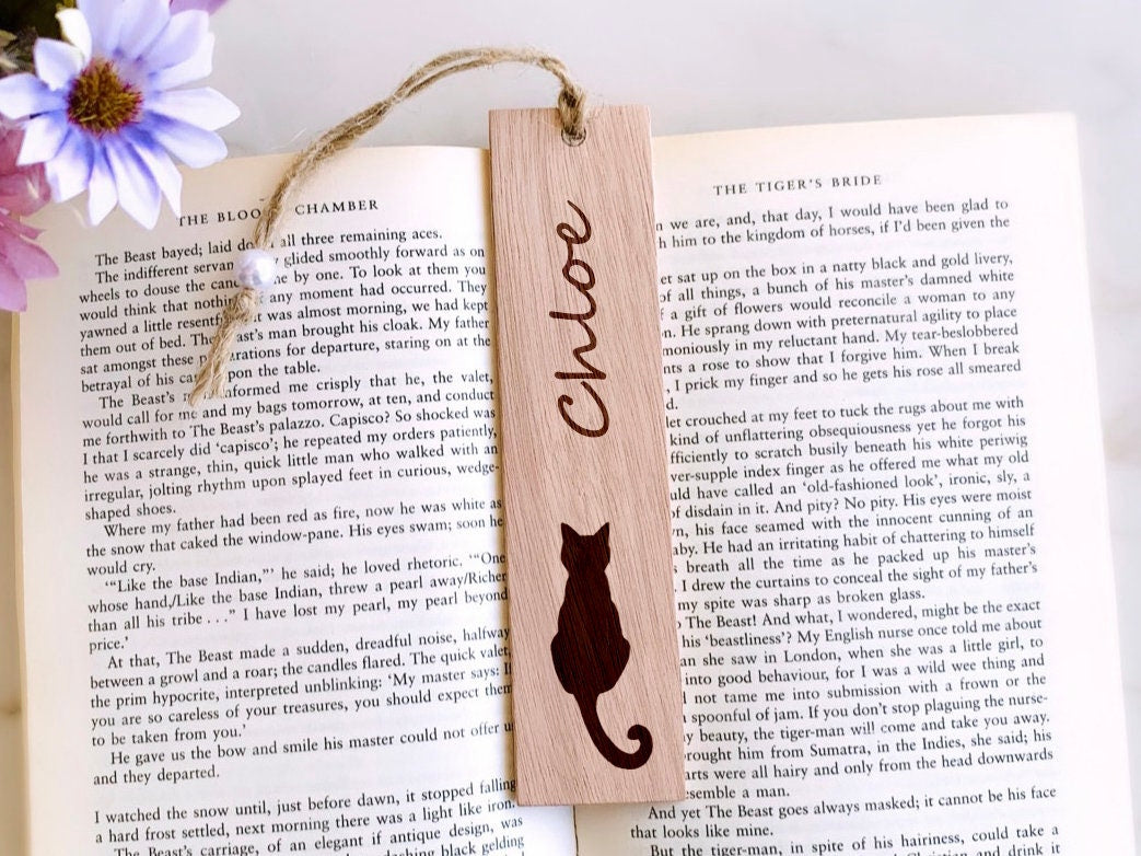 Personalized Cat Bookmark, Custom Wood Engraved Bookmark, Name Bookmark, Cats Bookmark, Handwritten, Bridesmaids, Birthday Gifts for friends