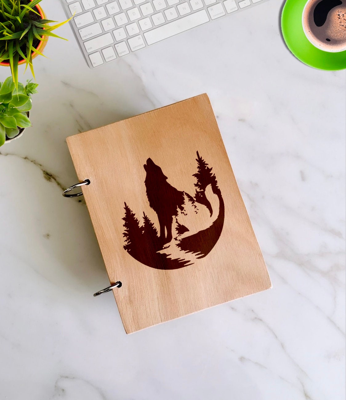 Personalized Wolf Notebook. Customize Wood Journal Engraved. Dog Wolf Wooden Notepad. Custom engraved Wooden Notebook. A5 & A6 Sketchbook