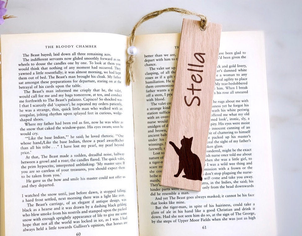 Personalized Cat Bookmark, Custom Wood Engraved Bookmark, Name Bookmark, Cats Bookmark, Handwritten, Bridesmaids, Birthday Gifts for friends