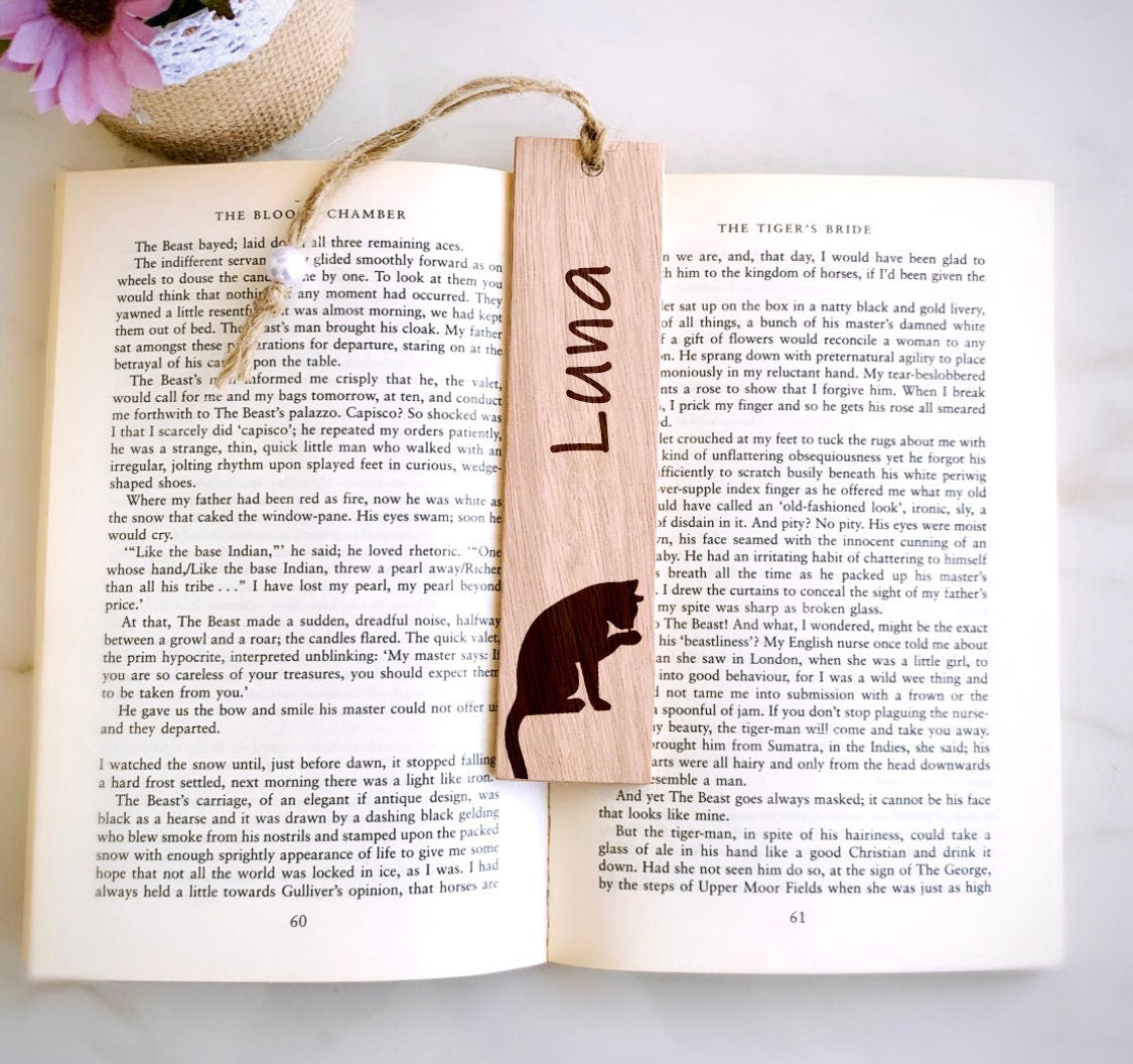 Personalized Cat Bookmark, Custom Wood Engraved Bookmark, Name Bookmark, Cats Bookmark, Handwritten, Bridesmaids, Birthday Gifts for friends